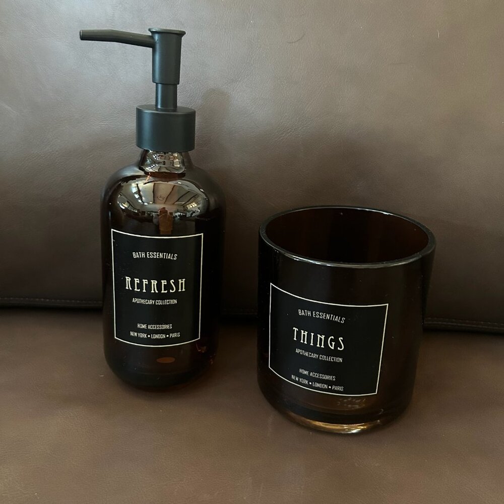 New Dark Academia Apothecary Amber Glass Bathroom Soap Pump and Qtip Holder - Picture 4 of 10